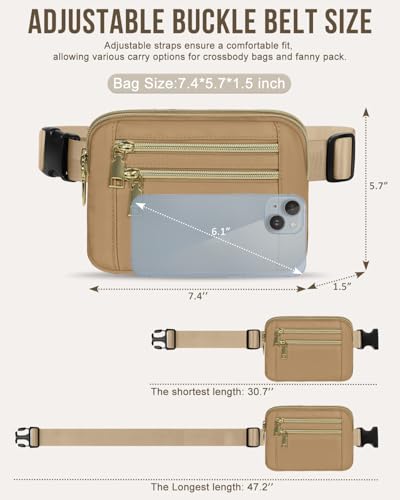 Image of Fanny Packs for Women 4 Zip Pocket Crossbody Belt Bag Waist Bags | Waterproof, Fashion Waist Pack, Crossbody Bags for Women, with Adjustable Strap, for Workout,Running,Traveling(Khaki,M)