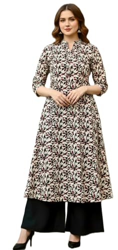 Image of CREATION & YOU Women Cotton Printed Kurta with Palazzo Set | Work /Office Wear Kurta Set for Women