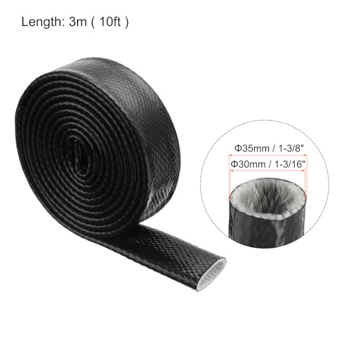 Image of MECCANIXITY 1-3 /16 inch ID 10ft Heat Shielded Fire Sleeve Silicone Coated Fiberglass Tape, for Automotive Hose Lines Wires Electrical Wiring, Black