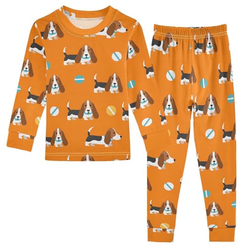 Pajama Sets Long Sleeve Cute Dogs and Balls Pattern Soft Comfy Sleepwear 2 Piece PJS 3-8T
