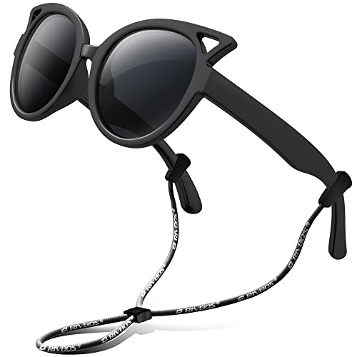 RIVBOS Rubber Kids Polarized Sunglasses With Strap Glasses Shades for Boys Girls Baby and Children Age 3-10 RBK002 ï¼Ë†1514- black black, blackï¼â€°