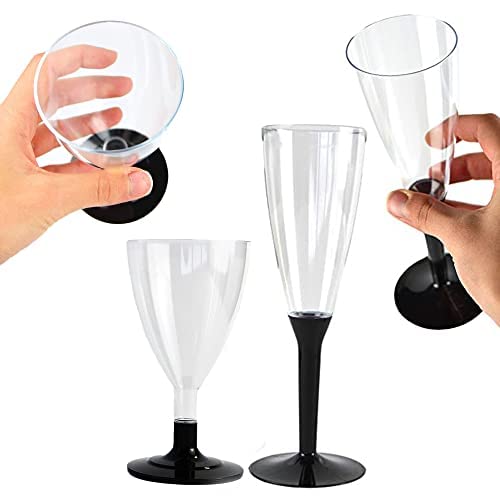 DUE ESSE S.N.C. DI SABATINI ALDO & C. 100 copas de champán base negra + 100 copas de vino o agua, base negra para componer, ideales para fiestas, fiestas, eventos, aperitivos