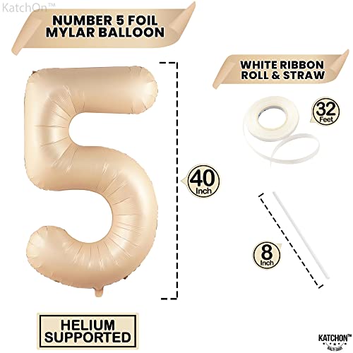 Image of KatchOn Caramel 5 Balloon Number 40 Inch, Nude 5th birthday decorations