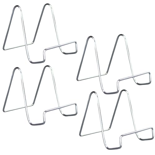 BANBERRY DESIGNS Silver Wire Easel Display Stand - Smooth Chrome Metal - 6 Inch - Pack of 4