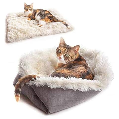 MAIYADUO Soft Pet Bed for Cats and Small Dogs, Washable Foldable Convertible Plush Cat Blanket Cushion Bed, Self Warming Dog Cat Bed Nest Mat Sleeping Bag Pet Blanket Pad for Indoor Cats and Puppy Cover