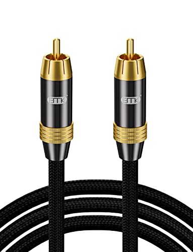 EMK RCA Subwoofer Cable Digital Coaxial Audio Cables RCA Cable Male to Male Split-tip Plug 24k Gold-Plated Nylon Braided Audio SUB Coaxial Cables for DVD Speaker
