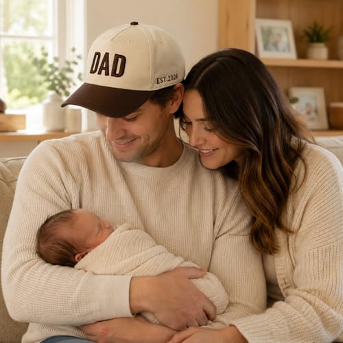 Image of DAD Hat for Men, Adjustable Embroidered Cap with EST 2026, First for New Dad