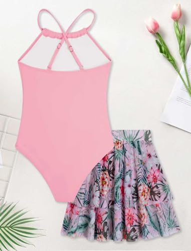 Image of Girls One Piece Swimsuits with Mesh Skirt Tanikini Bathing Suit Swimwear 6-14Y