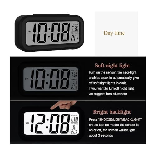 Image of HNY Digital Alarm Clock with Automatic Sensor, Date & Temperature Display, Compact LED Desk Table Clock for Students, Bedroom, Office, Living Room, Home Decor
