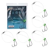 Xubbwov High Carbon Steel Black Nickel Hooks Hi-Lo Rig, 6-Pack Hand Tied Saltwater Fishing Rigs, 40lb Mono Leader & 97lb Swivel for Striped Bass, Seabass, Porgy, Blackfish (3/0 Octopus Hooks)
