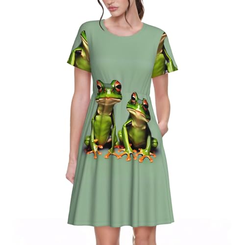 Robe d'été décontractée pour femme à motif grenouilles vertes
