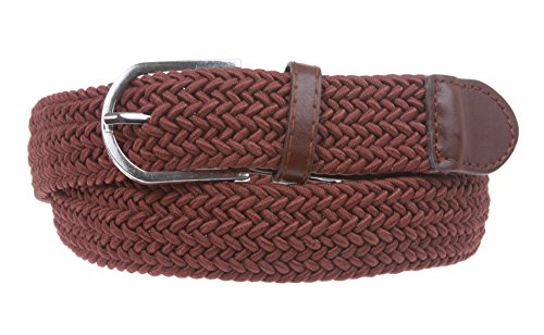 1 1/4'' Braided Woven Elastic Stretch Belt, Brown | M - 33