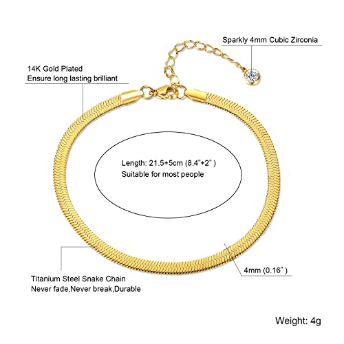 Image of Ankle Bracelets for Women,14K Gold Plated Snake Chain Anklet for Women Beach Cute Anklets