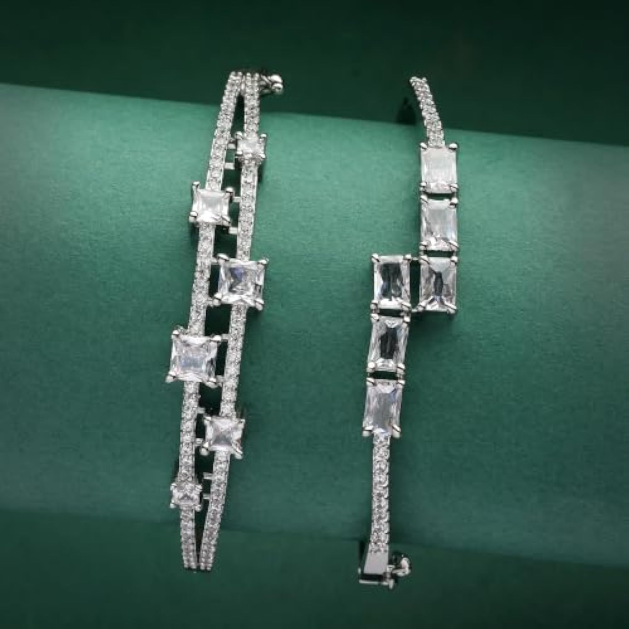 Set of 2 Rhodium Plated AD Crystal Openable Cuff Bracelets