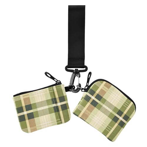Plaid Khaki Olive Green Print Dual Wristlet Wallets for Women Slim Portable Identity Card Protector with Wristlet Strap for Lady 2 Packs