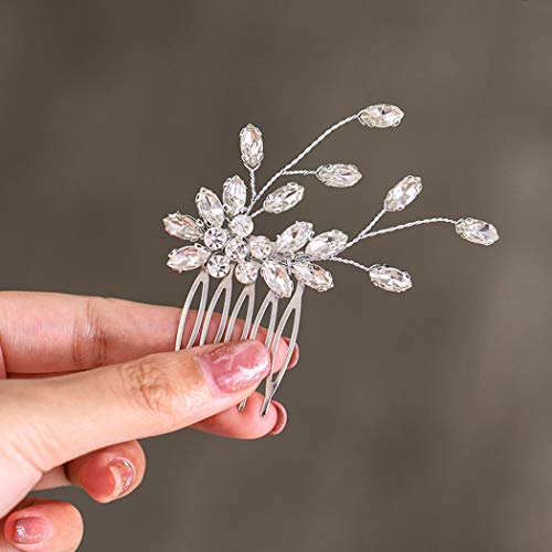 Heread Crystal Bride Wedding Hair Comb Silver Flower Bridal Hair Piece Accessories for Women and Girls