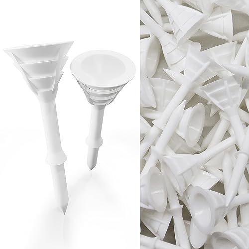 FINGER TEN Golf Tees Plastic Unbreakable Tee 3 1/4 Inch 12/24/60 Pack, Durable Stable Golf Tee 4 Colors Available for Practice (White, 3 1/4 Inch(60 Pack))