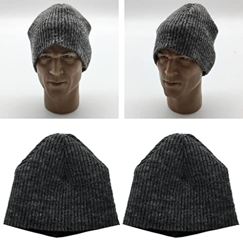 EHJRE 2X 1/6 Scale Male Beanie Hat Winter Warm Accs for 12\" Action Figure Gray - Thumbnail 2