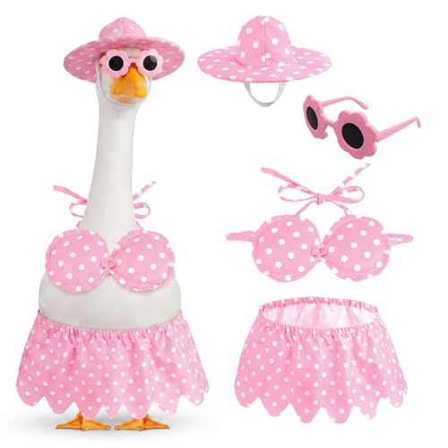 hoyuwak Bikini Goose Outfits Summer Hawaiian Porch Goose Outfits Bikini Goose Clothes with Sunglasses Hat for 23 Porch Geese Outdoor Yard Decor
