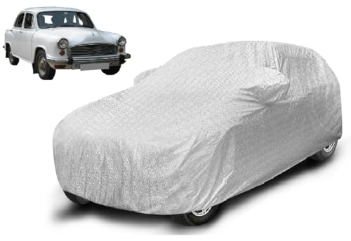 Image of Auto Hub Waterproof Car Cover Compatible with Hindustan Ambassador with Mirror Pockets, Soft Cotton Lining, Ambassador Car Cover Waterproof, Metallic Silver