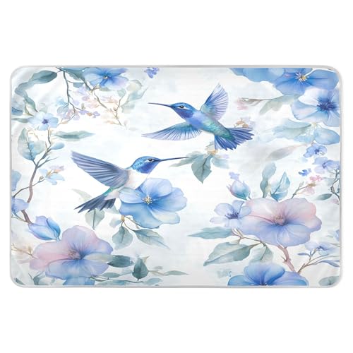 Takiito Blue Flowers Hummingbirds Bed Pad Reusable Bed Underpad Washable Waterproof Leak-Proof Quick Dry Incontinence Pee Pad for Toddlers Kids Adults Pets 34x52 in