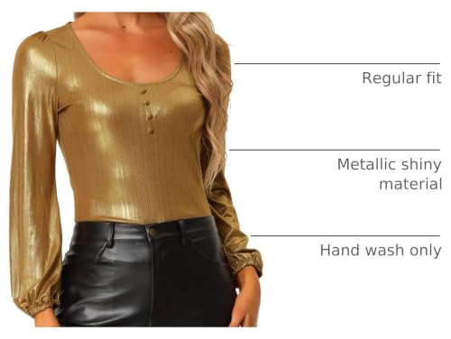 Image of Allegra K Metallic Blouse for Women's Sparkly Party Club Shiny Bishop Sleeve Disco Glitter Tops