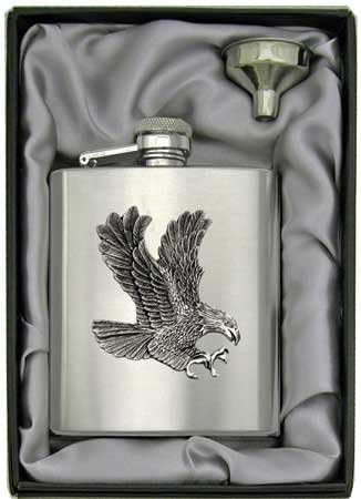 8oz "Flying Eagle" Premium Satin Flask and Funnel Gift Set
