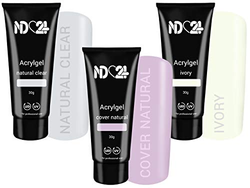 Poly Acryl Gel Tube Set French - Clear + Cover Natural+ Ivory (3 x 30g)
