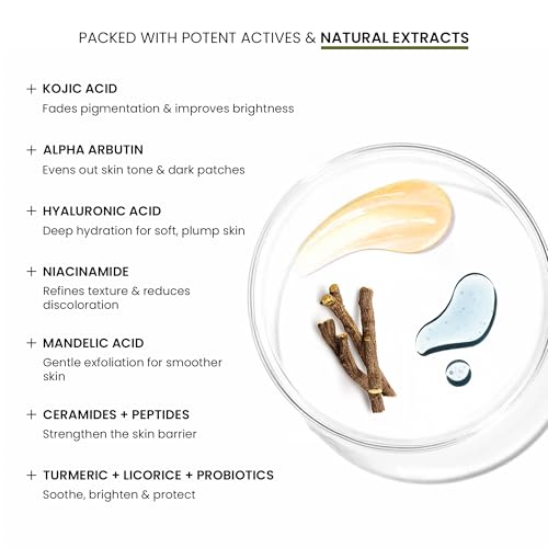 Image of WildOak Brightening & DeTan Body Wash | 750 ml Value Pack | Kojic Acid, Alpha Arbutin, Hyaluronic Acid, Probiotics, Niacinamide & Ceramides | Brightening Shower Gel for Glowing Skin, Pigmentation