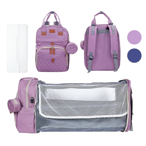 Image of Snugglez baby diaper bag with changing station, multifunctional diaper bag for Mom and dad, Waterproof diaper bag backpack with Charging port and insulated pockets - Pink