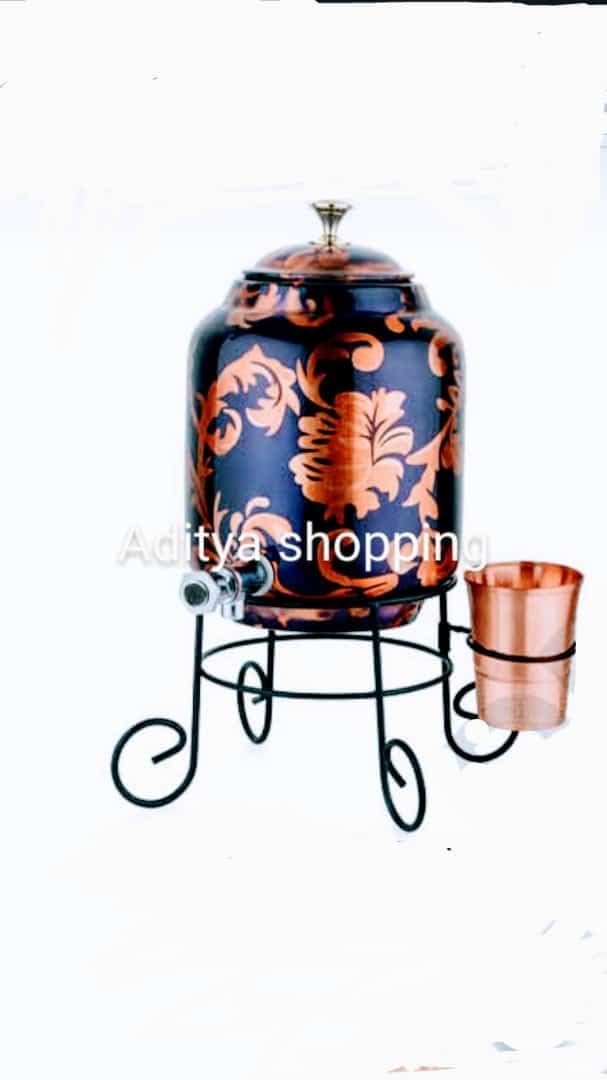 Print Pure Copper Water Dispenser Container 5 Litre | Pot | Matka | 5ltr (5000 ml) with Glass Leak Proof Ayurvedic Health Benefits
