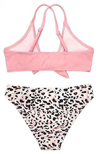 Image of SHEKINI Girls Floral Print Knot Adjustable Bikini Sets Crossback Two Piece Bathing Suit