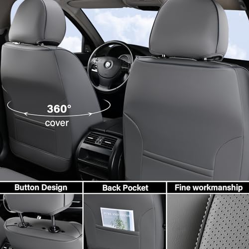 Image of Coverado Car Seat Covers, Front Seat Cover, 2 Pack Waterproof Nappa Leather Seat Covers for Cars, Car Seat Protectors, Driver Seat Cover, Automotive Seat Covers Universal Fit for Most Cars, Gray