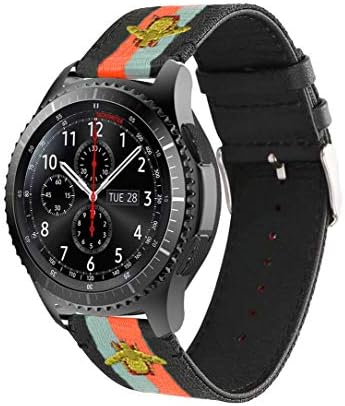 Handygear Sport Band Compatible Gear S3 Frontier Classic Galaxy Watch 46mm Smart Watch, 22mm Nylon Style Leather Sports Replacement Strap Samsung Gear S3 Frontier (S3 Canvas Black Golden Bee)