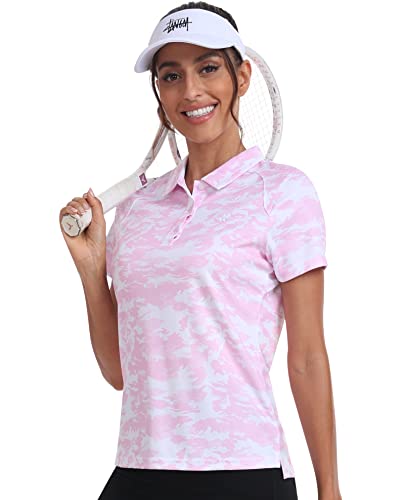 Womens Golf Shirts Short Sleeve Summer Sports Athletic Tops Golf Polo Shirts For Women Camouflage Pink Small #TOP2