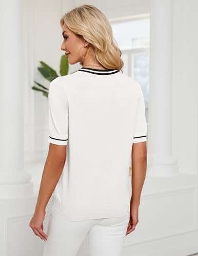 Image of Libsorge Womens Lightweight Cute Bow Tie Sweater Spring 2026 Business Casual Outfits V Neck Short Sleeve Tops