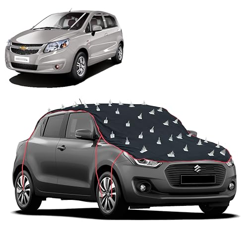 Image of Dog Protection Spike Car Cover for Chevrolet Sail UVA Bonnet to Roof Easy Installation with 4 Elastic Hook Strap | Anti-Scratch Soft Cotton Inner | Complete Protection from Street Dogs & Monkeys