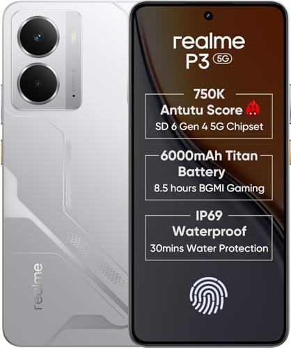 Image of realme P3 5G (Space Silver, 6GB RAM, 128GB Storage) | Snapdragon 6 Gen 4 | 50MP+2MP Rear Camera | 16MP Front | 6.67 inch Full HD+ AMOLED | 6000mAh Battery | 45W Fast Charging | Expandable Up to 2TB