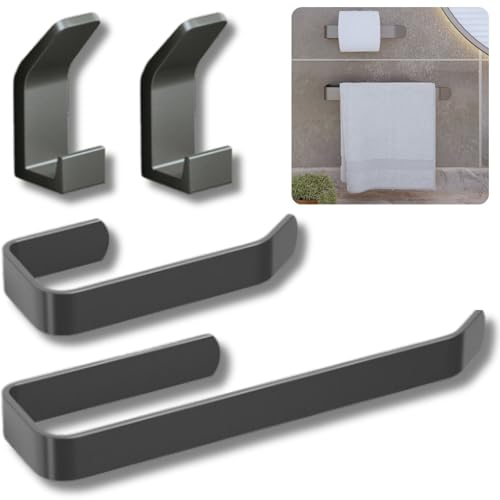 Set de Toalleros de Baño Sin Taladro, Portarrollos Papel Higienico y Ganchos Adhesivos para Pared. Incluye Adhesivo Especial Que No Daña Las Superficies. Kit de Accesorios Baño de Diseño.
