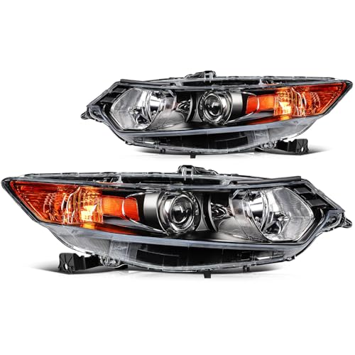 ASTOU Headlight Assembly Driver and Passenger Side Pair Fit 2009 2010 2011 2012 2013 2014 for Acura for TSX Black Housing Amber Reflector Replacement 33101TL0A02/AC2503118 (Bulbs Not Included)