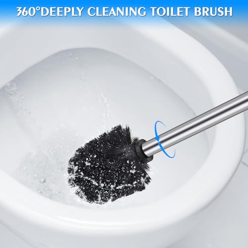 Image of QL Toilet Brush and Holder,Stainless Steel Toilet Brush,Quick Drying Bathroom Toilet Bowl Scrubber Brush for Home and Commercial Use (Silver)
