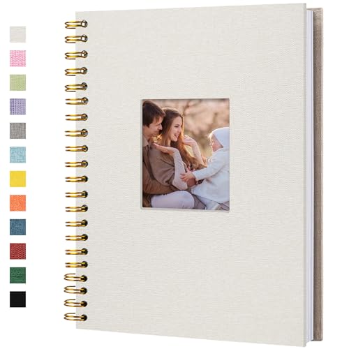 Hiwhy Álbum de Fotos Scrapbook 28x20,5 cm 40 Páginas Álbum de Recortes Tapa Dura Kraft Libro de Visitas para Boda Viaje Baby Shower, Beige
