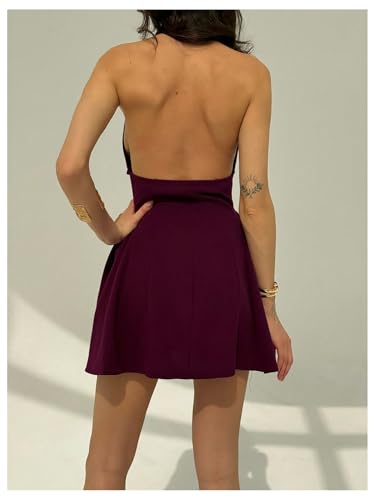 MakeMeChic Women's Halter Mini Dress Backless Sleeveless Deep V Neck A Line Party Formal Dresses2