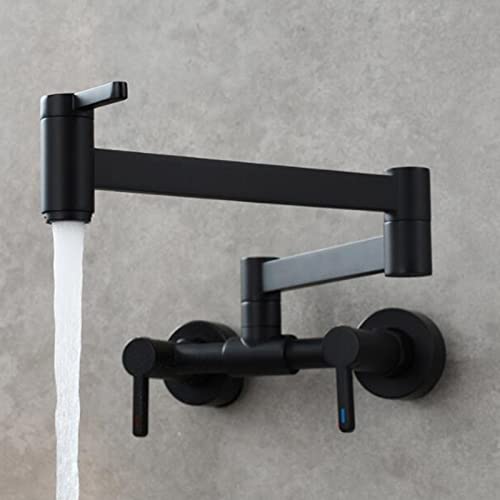 Robinet cuisine mural laiton noir pliant flexible avec double fixation stable