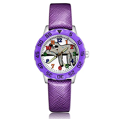 Reloj para niña Moda Lindo Bonito Animal Perezoso Estilo Estudiante Niñas Niños Relojes de Pulsera de Cuero de Cuarzo Relojes Clcok para niñas (Color : Pink)