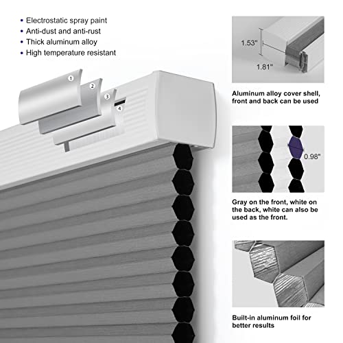 Boolegon Cordless Cellular Shades Blackout Aluminum Waterproof Honeycomb Shades For Windows Pull Down Honeycomb Blinds Custom Size For Bedroom Office Living Room Light Gray #TOP2