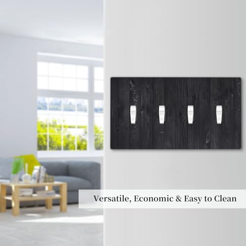 Decorative Switch Plate Covers Vintage Black Wood Plank Wooden Board 4 Gang Light Switch Cover Plate Quad Toggle Wall Plate Outlet Covers for Farmhouse Bedroom Home Decor