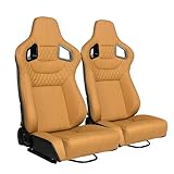 Universal Racing Seats for Cars, 1 Pair Race Car Seats with Dual Lock Sliders, Yellow PVC Leather, 165° Adjustment, Size: 22.45