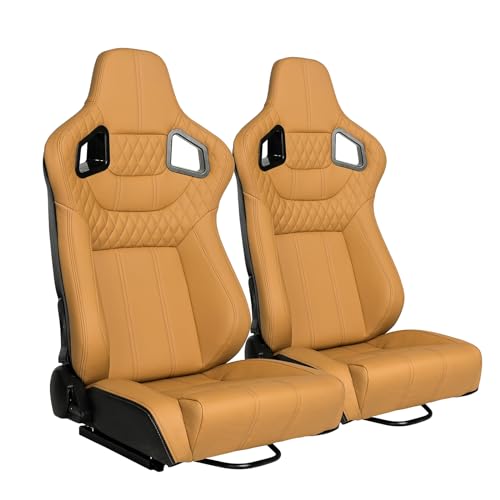 Universal Racing Seats for Cars, 1 Pair Race Car Seats with Dual Lock Sliders, Yellow PVC Leather, 165° Adjustment, Size: 22.45