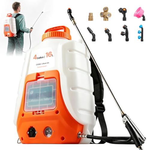 VEVOR Pulverizador de Mochila, Pulverizador Eléctrico de Mochila Portátil de Retráctiles y Boquillas, Ajustable de, Horas de Autonomía para Jardín, Césped (16L)